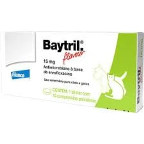 Baytril Flavour 15mg Para Cães e Gatos Uso Veterinário com 10 Comprimidos