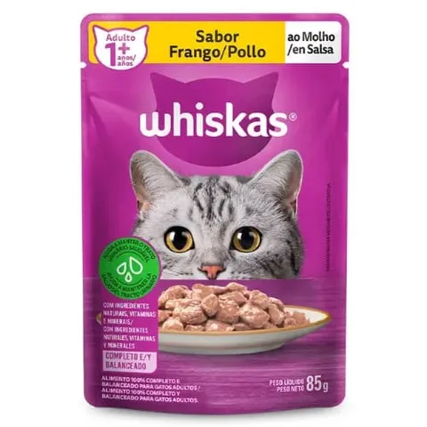 Ração Úmida Sachê Whiskas Gatos Adultos Frango Molho 85g