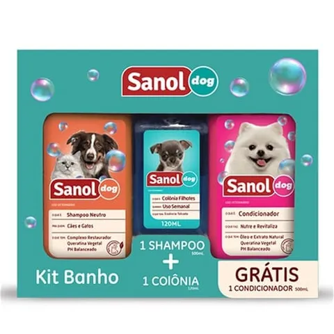 Kit Para Cães Shampoo Sanol Dog 500ml + Colônia Sanol Dog 120ml + Condicionador Sanol Dog 500ml