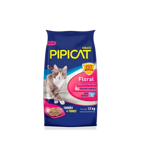 Areia Higiênica E Sanitária Gatos Bentonita Pipicat Floral Odor Block 12kg