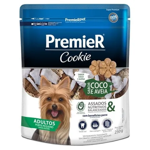 Biscoito Premier Cookie Cães Adultos Pequeno Porte Coco e Aveia Premier Pet 250g
