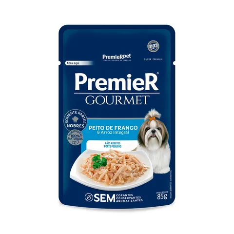 Ração Úmida Sachê Premier Cães Adultos Sabor Peito de Frango e Arroz Integral - 85 G