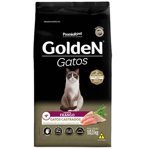Ração Golden Gatos Castrados Sabor Frango - 10,1 Kg.