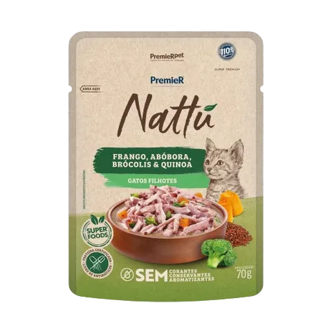 Sachê Para Gatos Filhotes Nattu Frango E Abóbora Premier 70g