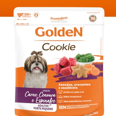 Biscoito Para Cães Adultos de Porte Pequeno Sabor Carne, Cenoura E Espinafre Golden 350g