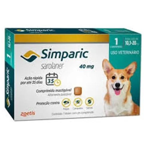 Simparic 40mg Para Cães de 10,1 A 20kg  1 Comprimido