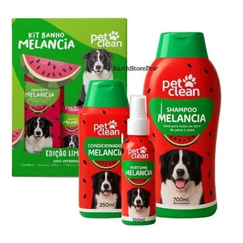 Kit de Banho Para Animais Sabor Melancia com Shampoo 700ml, Perfume 120ml e Condicionador 250ml Edição Limitada Petclean