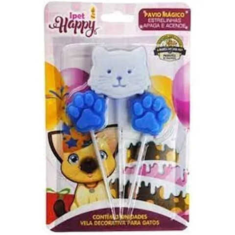 Vela Ipet Happy Cat Azul 3un