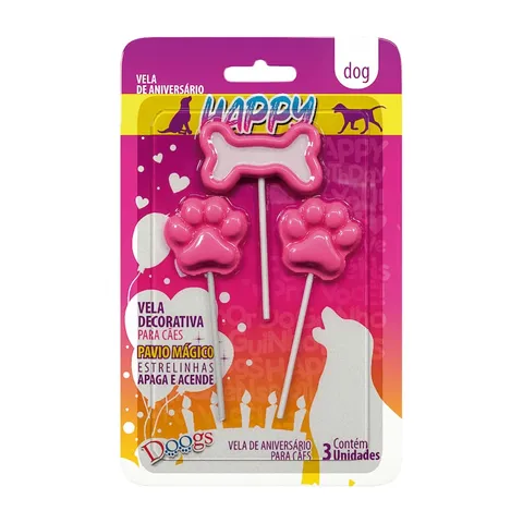 Vela de Aniversário Pet Gato Cão Doogs Festa 3 Unidades Rosa