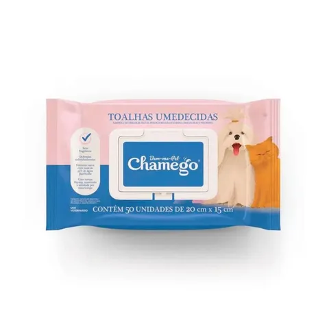 Toalhas Umedecidas Para Cães e Gatos 20x15cm Chamego 50un